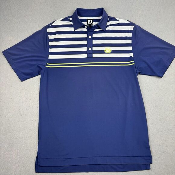 FootJoy Polo Mens Medium Short Sleeve Blue White‎ Performance Stretch Golf Shirt - Picture 3 of 9